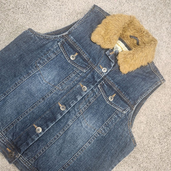 Vtg Wrangler Denim Vest Mens L Sherpa Collar Western Cowboy Workwear Shearling - Picture 1 of 12
